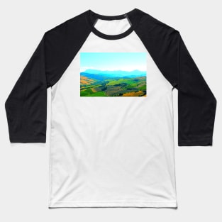 Scenery in Carassai with rolling fields and hazy mountains in the background Baseball T-Shirt